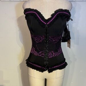 11. Coquette Black and Fuschia Lace Corset Size medium NWT